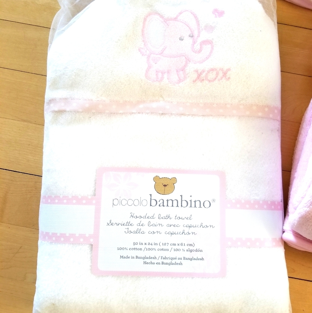 Baby infant Hooded towel- pink elephant--new